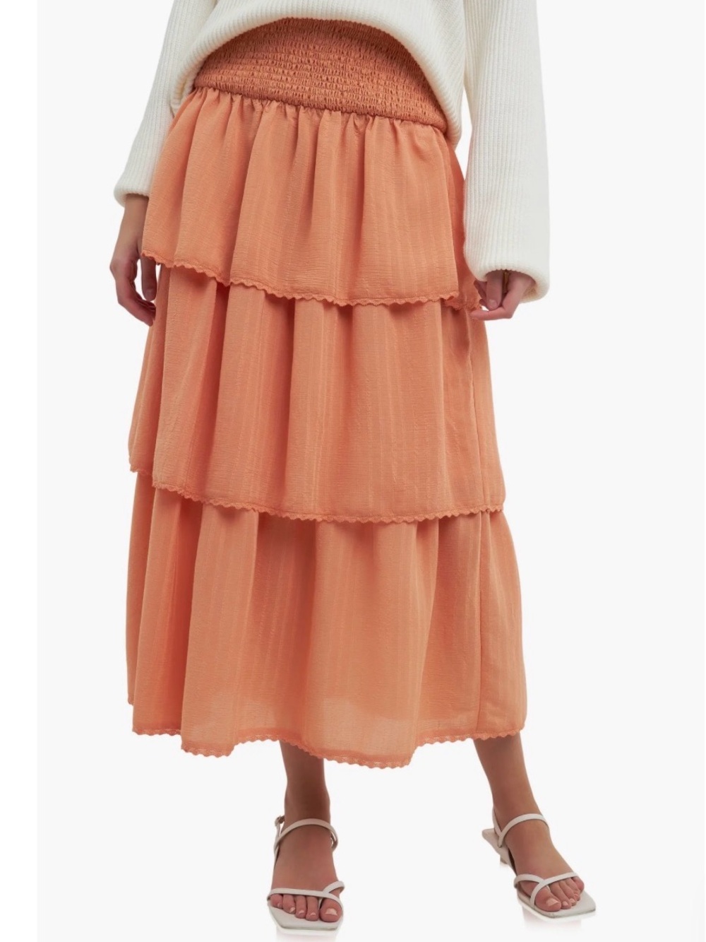 NWT Anthro Free the Roses Tangerine Tiered Midi Skirt